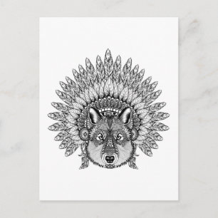 Inspired Wolf In Feathered War Bonnet Postcard
