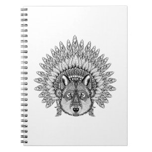Inspired Wolf In Feathered War Bonnet Spiral Notebook