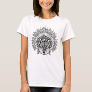 Inspired Wolf In Feathered War Bonnet T-Shirt