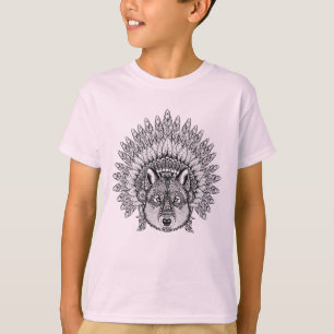 Inspired Wolf In Feathered War Bonnet T-Shirt