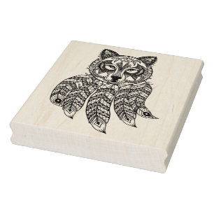 Inspired Wolf With Dreamcatcher Rubber Stamp