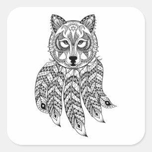 Inspired Wolf With Dreamcatcher Square Sticker