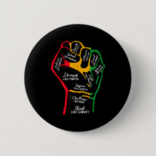Inspiring black leaders power fist hand black 6 cm round badge