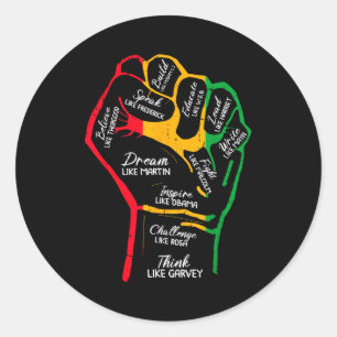 Inspiring black leaders power fist hand black classic round sticker