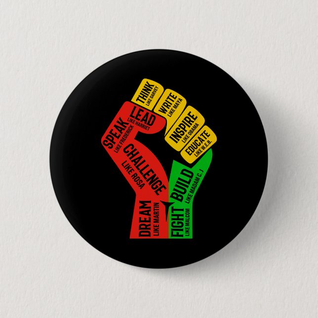 Inspiring Black Leaders Power Fist Hand Black Hist 6 Cm Round Badge (Front)