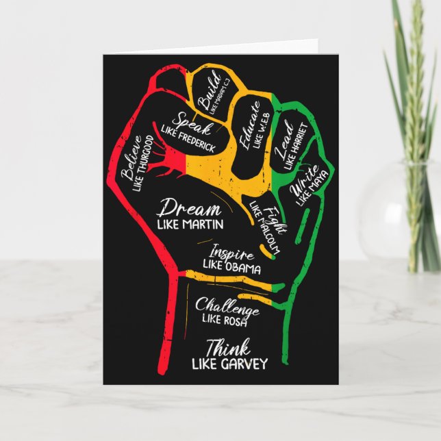 Inspiring Black Leaders Power Fist Hand Black Hist Card (Front)