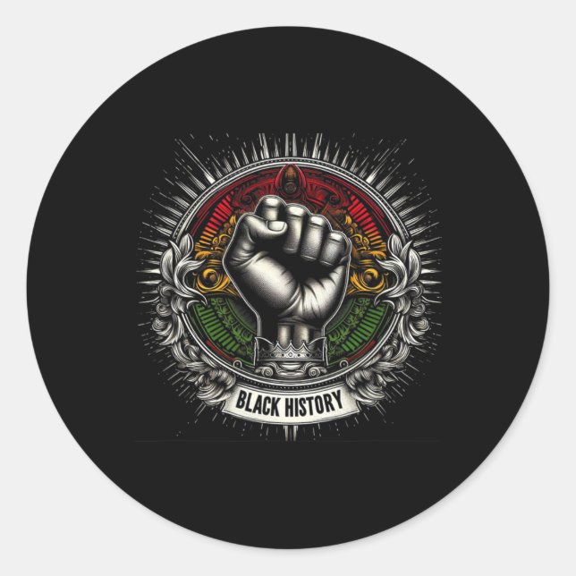 Inspiring Black Leaders Power Fist Hand Black Hist Classic Round Sticker (Front)