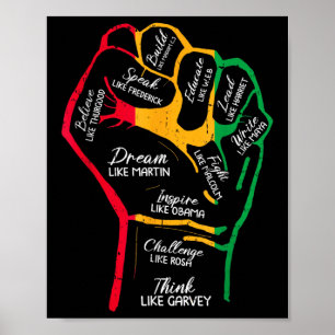 Inspiring Black Leaders Power Fist Hand Black Hist Poster