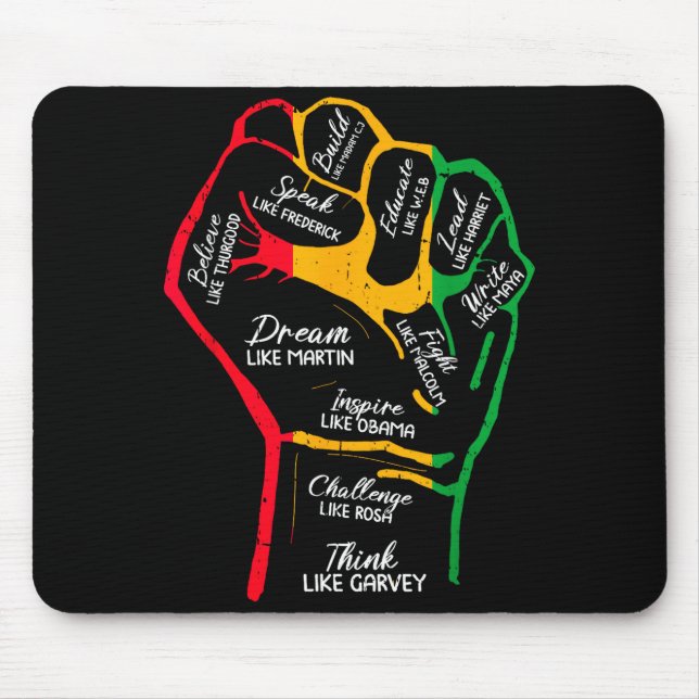 Inspiring black leaders power fist hand black mouse pad (Front)