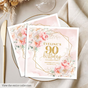 Inspiring blush pink floral 90th birthday luncheon napkin