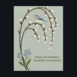 Inspiring Easter Peace Renewal Bluebird Willow Postcard<br><div class="desc">Embrace the serene beauty of spring with this elegant "Peace and Renewal" Easter design. Featuring a delicate bluebird perched on a blossoming willow branch, this artwork is a gentle reminder of the hope and fresh beginnings this season brings. Let this peaceful illustration inspire you to find quiet moments of gratitude,...</div>