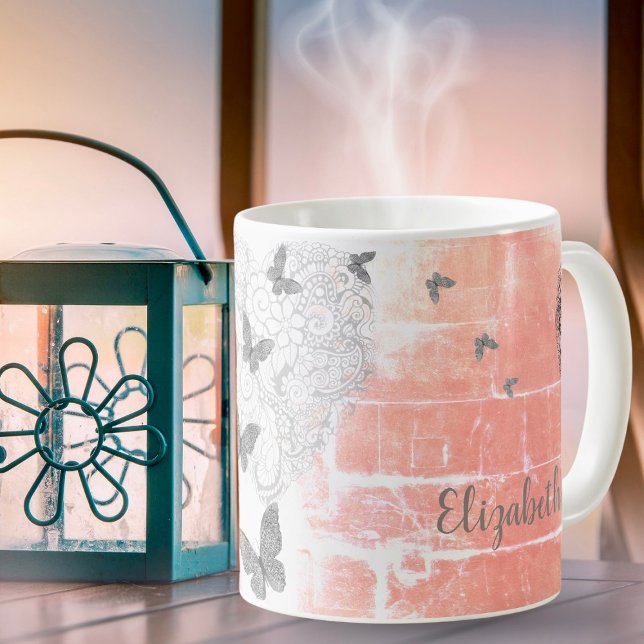 Inspiring Hearts On a Rustic Peach Coffee Mug (Start your day with a touch of enchantment and the soothing hues of peach color.)