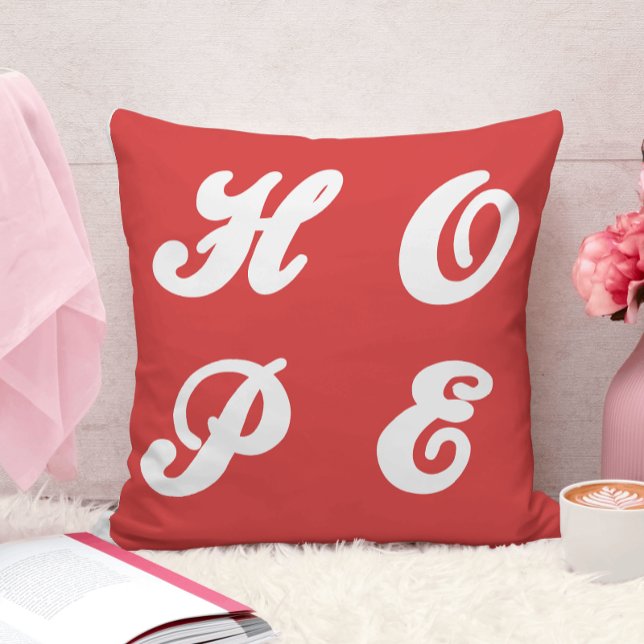 Inspiring Hope quote white & red typography Cushion (Creator Uploaded)