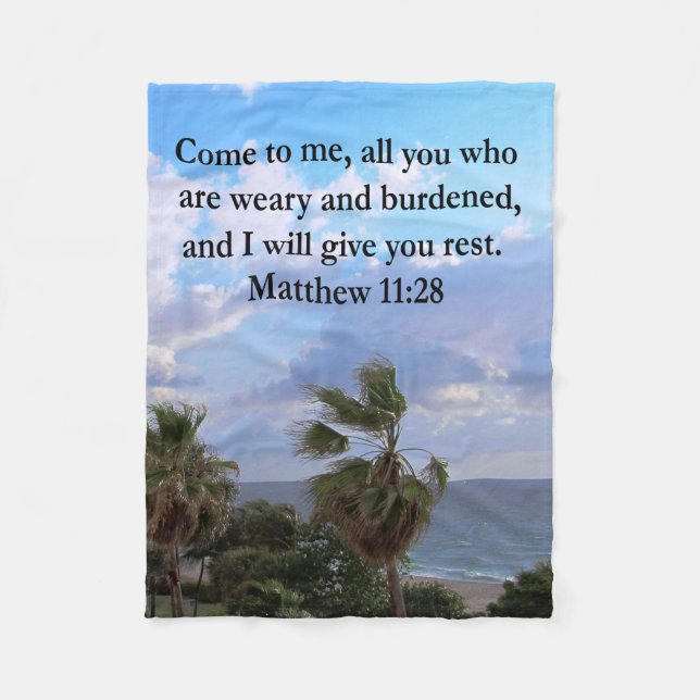 INSPIRING MATTHEW 11:28 SCRIPTURE DESIGN FLEECE BLANKET (Front)