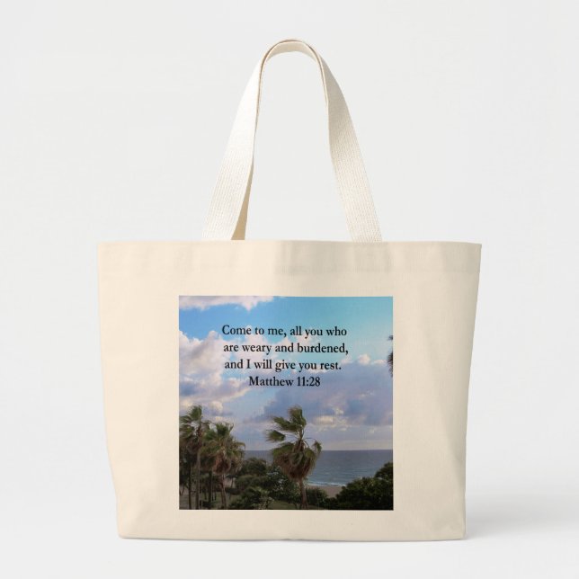 INSPIRING MATTHEW 11:28 SCRIPTURE DESIGN LARGE TOTE BAG (Front)