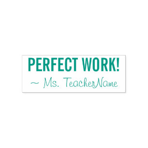 Inspiring "PERFECT WORK!" + Custom Tutor Name Self-inking Stamp