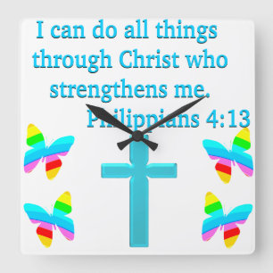 INSPIRING PHILIPPIANS 4:13 DESIGN SQUARE WALL CLOCK