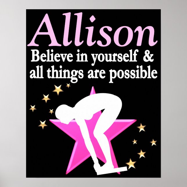 INSPIRING PINK PERSONALIZED GIRL SWIMMER POSTER (Front)