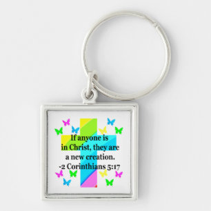 INSPIRING RAINBOW CROSS 2 CORINTHIAN 5:17 KEY RING