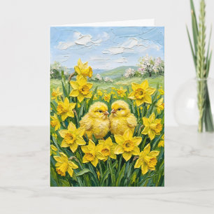 Inspiring Spring Baby Chicks Daffodils Easter Art Holiday Card
