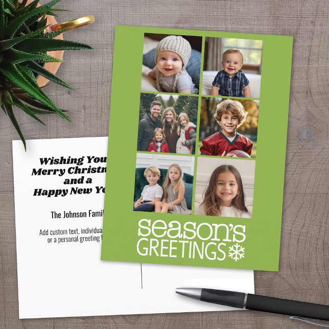 Instagram 6 photo collage - lime background holiday postcard (Holiday Postcard with 6 Photos)