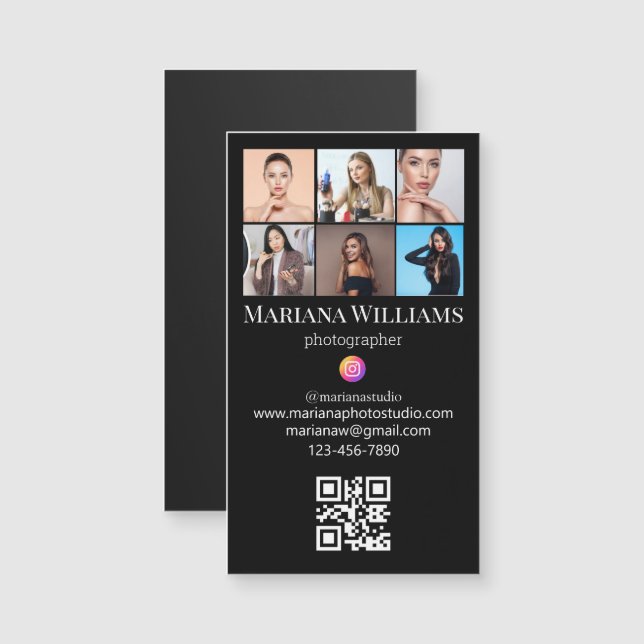 instagram 6 photos qr code black business magnet (Front/Back)