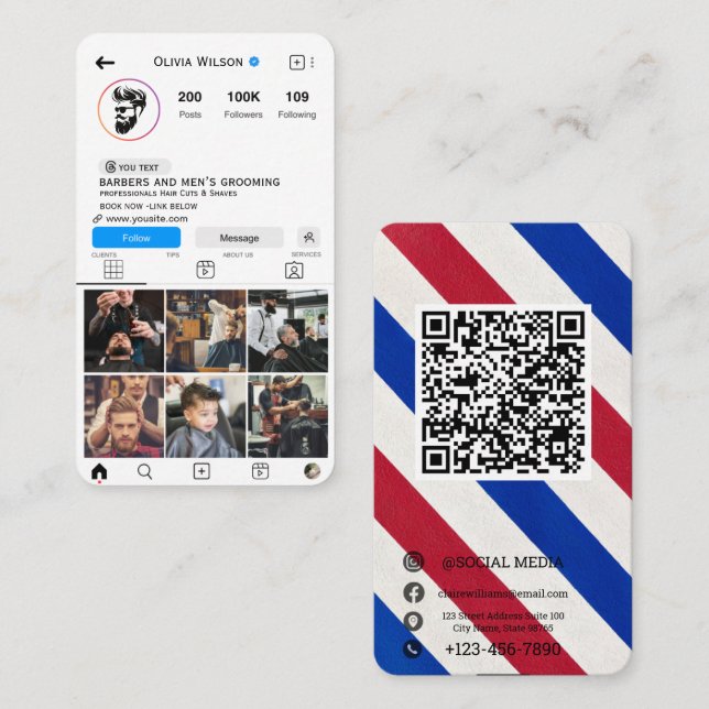 Instagram Barbershop Business Card (Front/Back)