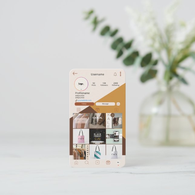 Instagram Business Card QR Code Boho Business Card (Standing Front)