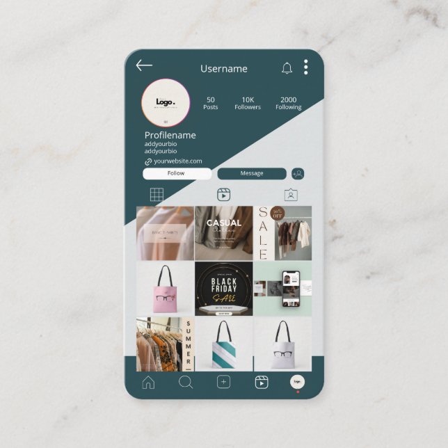 Instagram Business Cards QR Code Dark Green Card (Front)