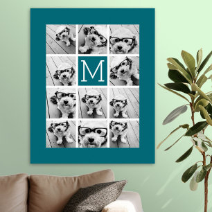 Instagram Collage with Custom Monogram Blue Poster