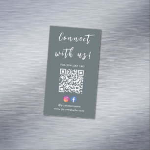 Instagram Facebook Connect With Us Qr Code Grey Magnetic Business Card