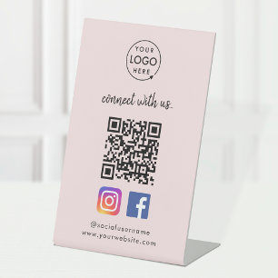 Instagram Facebook QR Code   Social Media Pink Pedestal Sign