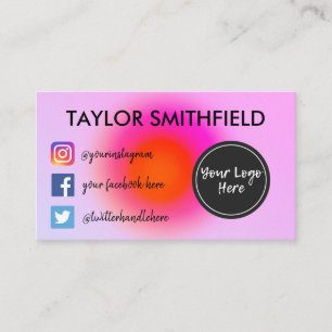 Instagram facebook twitter aura pink gradient business card