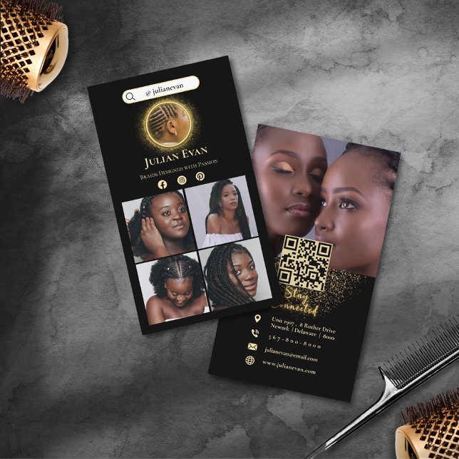 Instagram Glitter Gold African Hair Braiding Business Card (Instagram Glitter Gold African Hair Braiding Business Card)