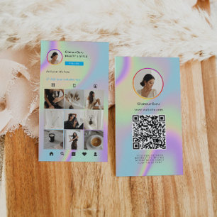 Instagram Holographic QR Code 10 Photo Grid Business Card