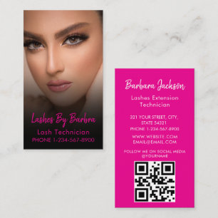 Instagram Lash Tech Hot Pink And Black QR Code Business Card