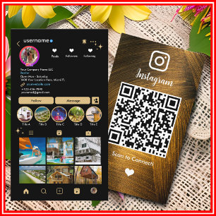 Instagram LUXURY Gold & Black Metal QR Code Business Card