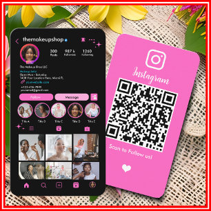 Instagram Makeup Artist Influencer Pink QR Code Business Card