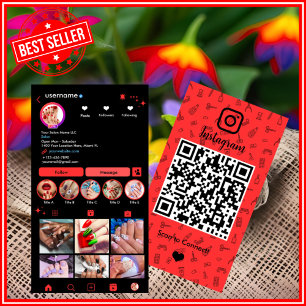 Instagram Nail Salon Red   Social Media QR Code Business Card