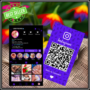 Instagram Nail Salon Violet   Social Media QR Code Business Card