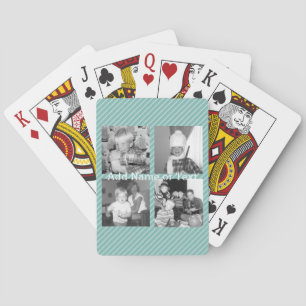 Instagram Photo Collage 4 pictures - blue stripes Playing Cards
