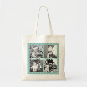 Instagram Photo Collage 4 pictures - blue stripes Tote Bag