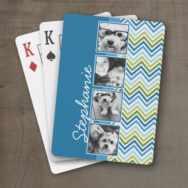 Instagram Photo Collage Colourful Chevrons Playing Cards (Personalized Playing Cards)
