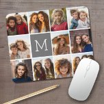 Instagram Photo Collage Custom Monogram Charcoal Mouse Pad<br><div class="desc">Use up to 11 square or selfie phone photos to create a unique and personal gift. Or you can keep the hipster puppy and make a trendy keepsake. If you need to adjust the pictures,  click on the customise tool to make changes.</div>