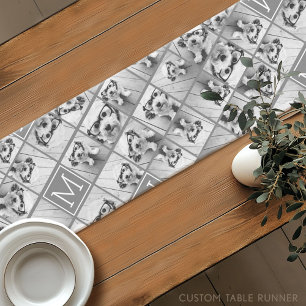 Instagram Photo Collage Custom Monogram Charcoal Short Table Runner