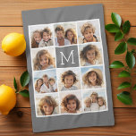 Instagram Photo Collage Custom Monogram Charcoal Tea Towel<br><div class="desc">Use up to 11 square or selfie phone photos to create a unique and personal gift. Or you can keep the hipster puppy and make a trendy keepsake. If you need to adjust the pictures,  click on the customise tool to make changes.</div>