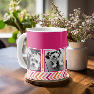 Instagram Photo Collage Hot Pink Orange Chevrons Coffee Mug