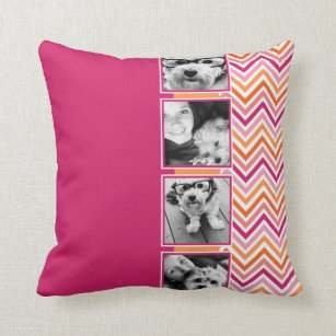 Instagram Photo Collage Hot Pink Orange Chevrons Cushion