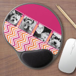 Instagram Photo Collage Hot Pink Orange Chevrons Gel Mouse Pad<br><div class="desc">A great way to display your square photos from your online account.  A fun zig zag stripe design highlights the pics.</div>