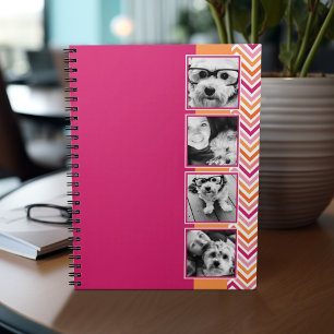 Instagram Photo Collage Hot Pink Orange Chevrons Spiral Notebook
